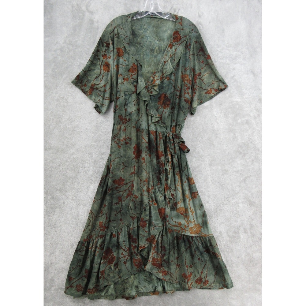 Disturbia Dress Womens Size 16 Witchfire Ruffle Midaxi Floral Wrap Stretch Green